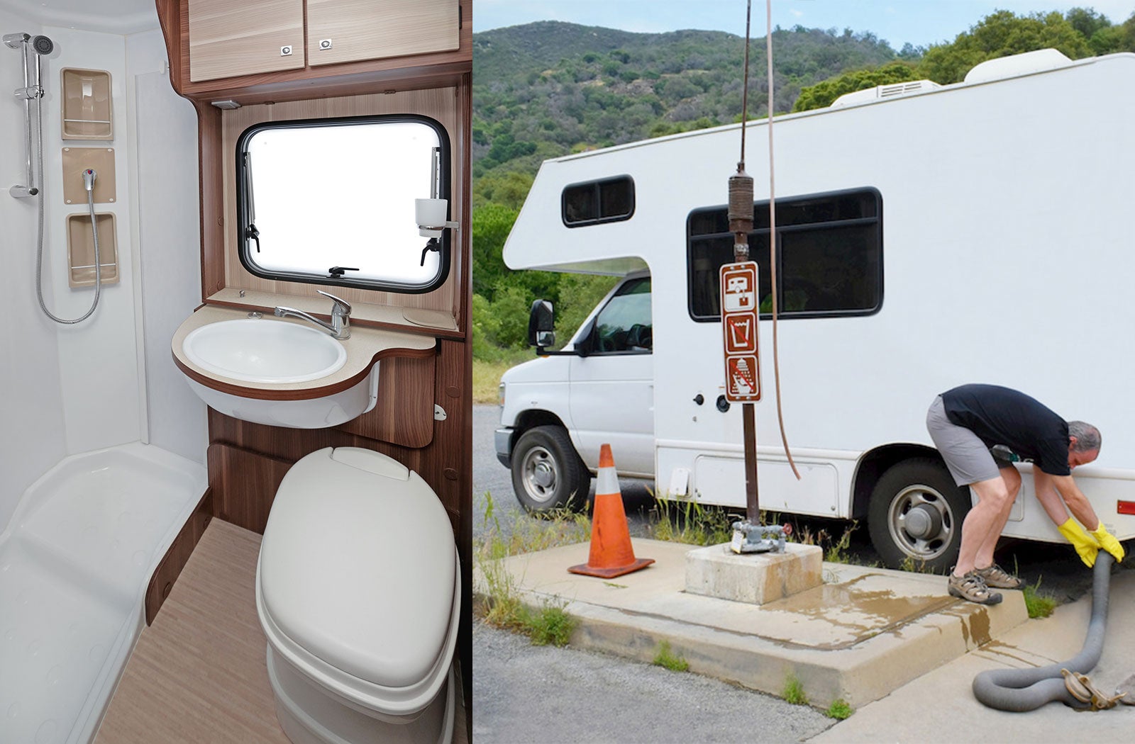 Portable RV/camper toilet and holding tank setup in El Paso, Texas